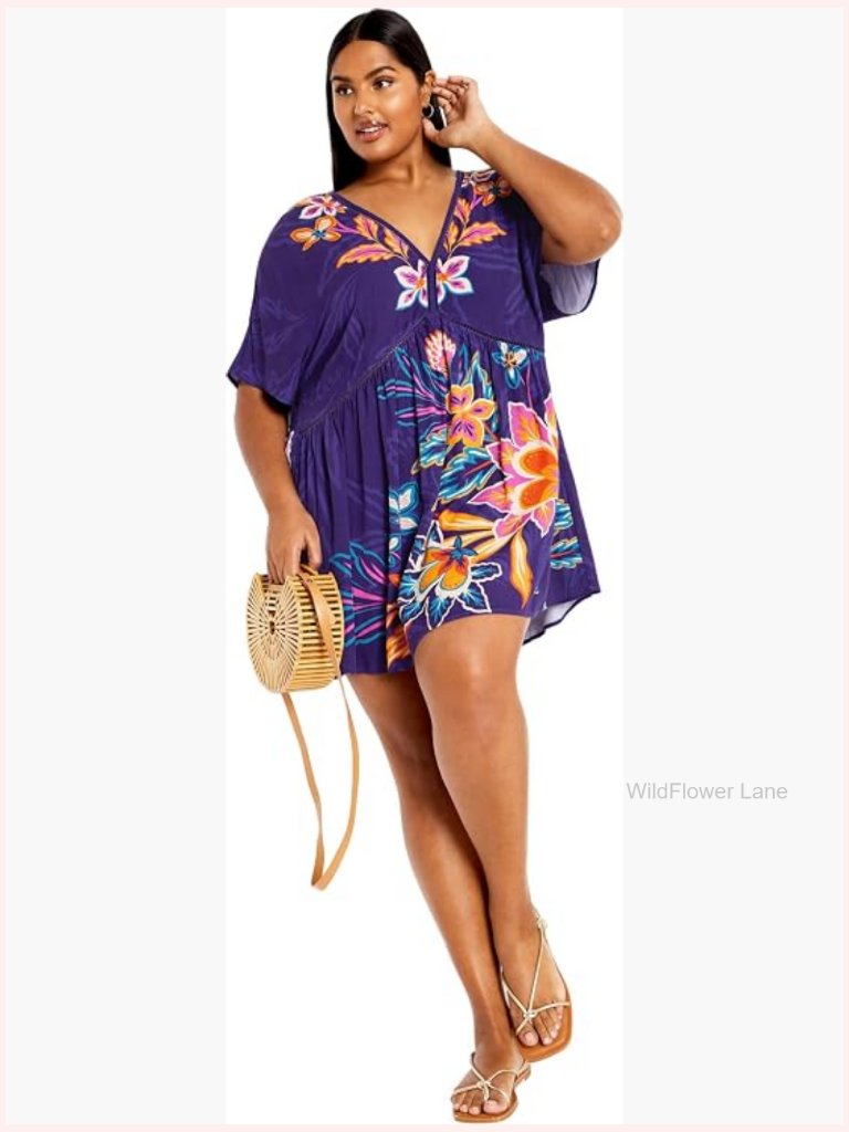 Plus Size Kaftan Top Sweetheart Neckline Shirred Bodice Frilled Hem